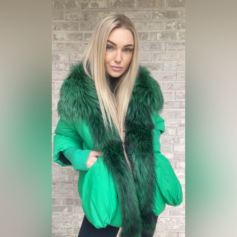 Vibrant Green Fur-Trimmed Jacket